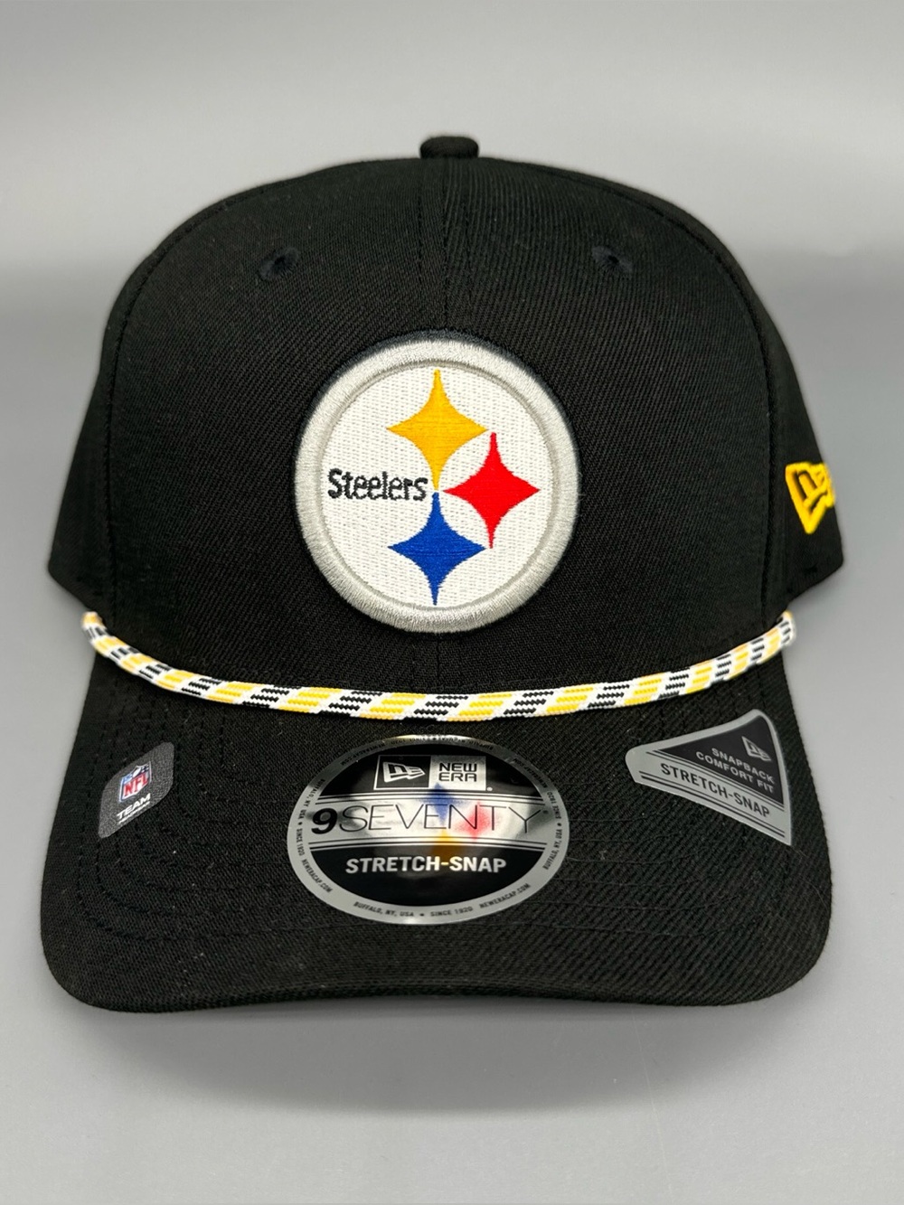 New Era 9SEVENTY Pittsburgh Steelers Rope Snapback Sideline Black Hat Cap NWT!